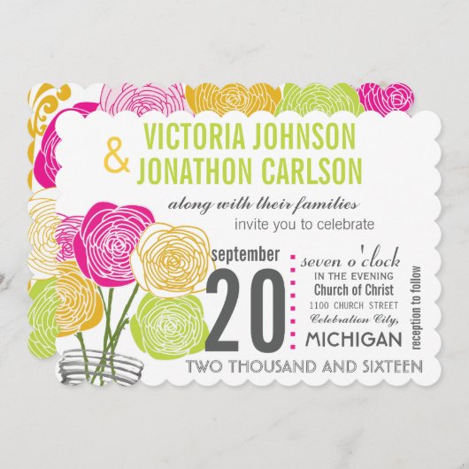 Rosa Gelbgelbes Foto BlumenmodernTypografie Einladung (Vorne/Hinten)