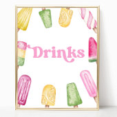 Rosa Gelbgelbes Popsicle Party Drinks Tafelschild Poster