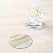 Rosa Gelbgrün geschwungener Streifen Abstrakter We Runder Pappuntersetzer (Vor Ort)