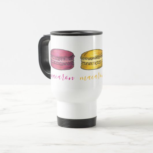 Rosa Gelbgrün Macaron Macaroon Backen Reisebecher (Vorderseite Links)