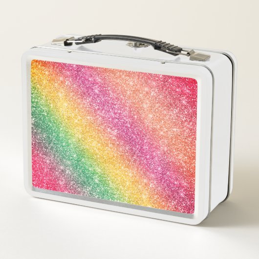 Rosa Gelbgrüner Glitzer Metall Brotdose (Rückseite)