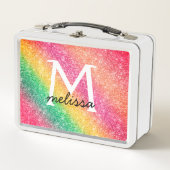 Rosa Gelbgrüner Glitzer Metall Brotdose (Vorderseite)