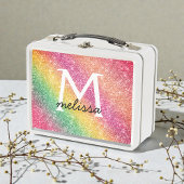 Rosa Gelbgrüner Glitzer Metall Brotdose