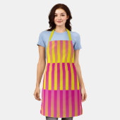 Rosa Gelborange Streifen Schürze (Getragen)