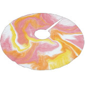 Rosa Gelborange und Weiße Flüssigkeiten Kunst Polyester Weihnachtsbaumdecke (Schrägansicht)