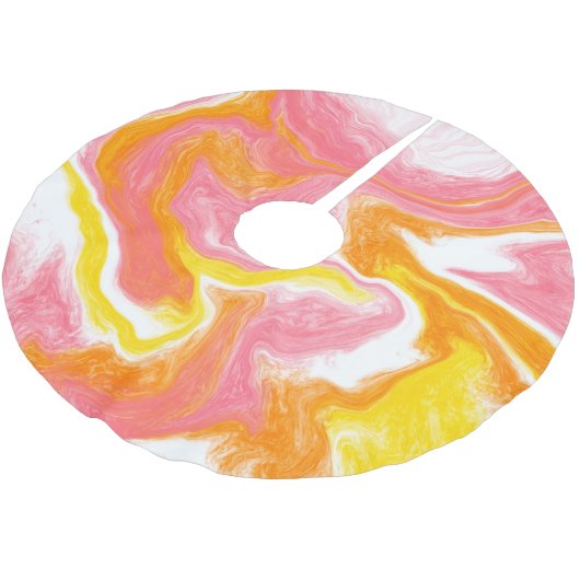 Rosa Gelborange und Weiße Flüssigkeiten Kunst Polyester Weihnachtsbaumdecke (Schrägansicht)