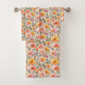 Rosa Gelborange Wildblumen Aquarellcreme Badhandtuch Set (Insitu)