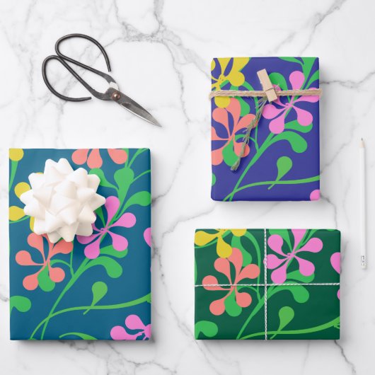 Rosa Gelborange Wildblumen Boho Floral Geschenkpapier Set (Vorderseite)