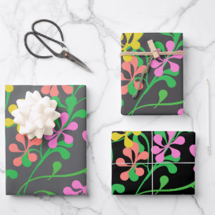 Rosa Gelborange Wildblumen Boho Floral Geschenkpapier Set