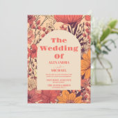 Rosa Gelborange Wildblumen Hochzeit Einladung (Stehend Vorderseite)