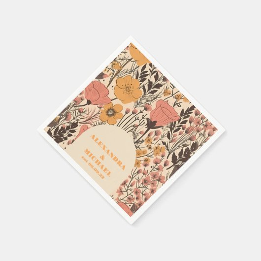 Rosa Gelborange Wildblumen Hochzeit Serviette (Ecke)