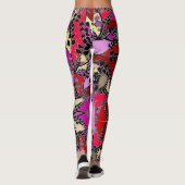 Rosa Gelbschwarze Blätter Abstrakt Leggings (Rückseite)