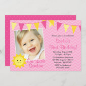 Rosa Gelbsonne Foto Geburtstag Einladung (Vorne/Hinten)