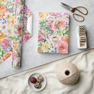 Rosa Gelbweiße Orange Rose Blume Muster Geschenkpapier