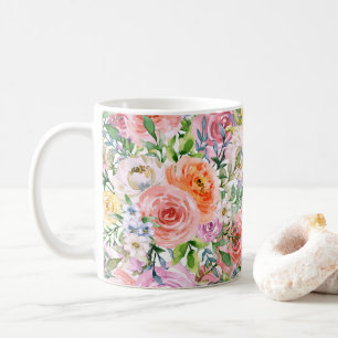 Rosa Gelbweiße Orange Rose Blume Muster Kaffeetasse