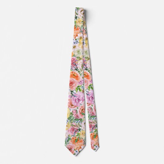 Rosa Gelbweiße Orange Rose Blume Muster Krawatte (Vorderseite)