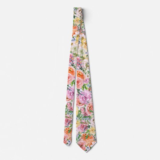 Rosa Gelbweiße Orange Rose Blume Muster Krawatte (Rückseite)