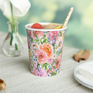 Rosa Gelbweiße Orange Rose Blume Muster Pappbecher