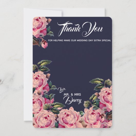 Rosa gemalte Rosen danken Ihnen zu kardieren Dankeskarte (Rückseite)