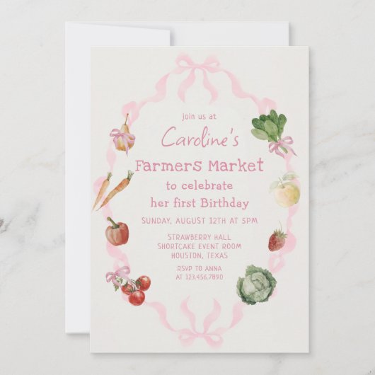 Rosa Gemüsemarkt - Einladung zum Geburtstag (Vorderseite)