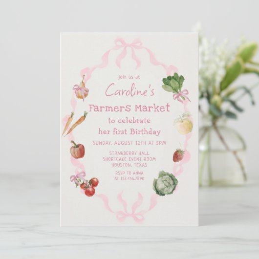 Rosa Gemüsemarkt - Einladung zum Geburtstag (Stehend Vorderseite)