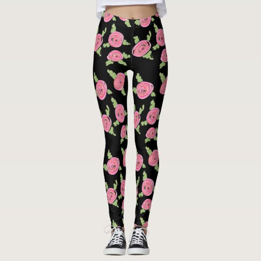 Rosa Gemusterte Rose Leggings (Vorderseite)