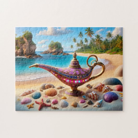 Rosa Genie-Lampe am Paradiesstrand Puzzle (Horizontal)