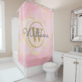 Rosa Geode-Achat-Gold-Monogramm-Schriftname Duschvorhang