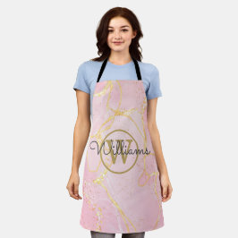 Rosa Geode-Achat-Gold-Monogramm-Schriftname Schürze