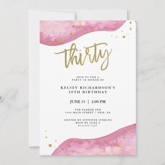 Rosa Geode und Imitat-Gold schauen | 30. Einladung (Vorderseite)