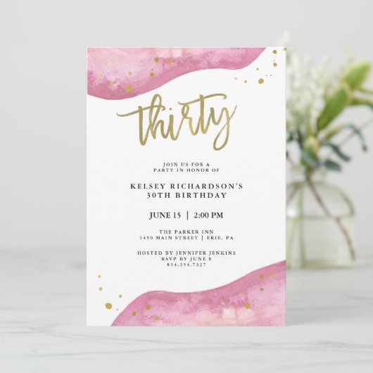 Rosa Geode und Imitat-Gold schauen | 30. Einladung (Stehend Vorderseite)