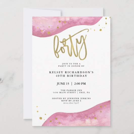 Rosa Geode und Imitat-Gold schauen | 40. Einladung (Vorderseite)