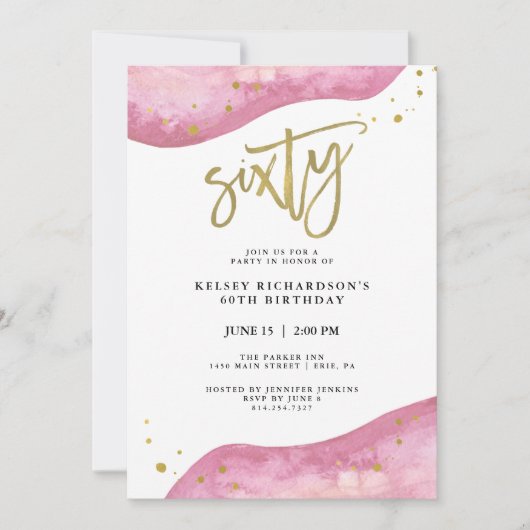 Rosa Geode und Imitat-Gold schauen | 60. Einladung (Vorderseite)