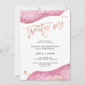 Rosa Geode und Imitate Rose Gold Look | 21. Geburt Einladung (Vorderseite)