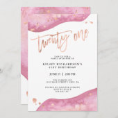 Rosa Geode und Imitate Rose Gold Look | 21. Geburt Einladung (Vorne/Hinten)