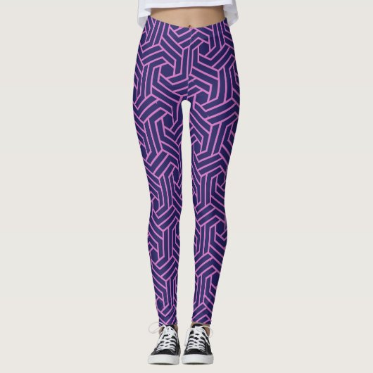 rosa Geometrie abstrakt mit lila Hintergrund Leggings (Vorderseite)