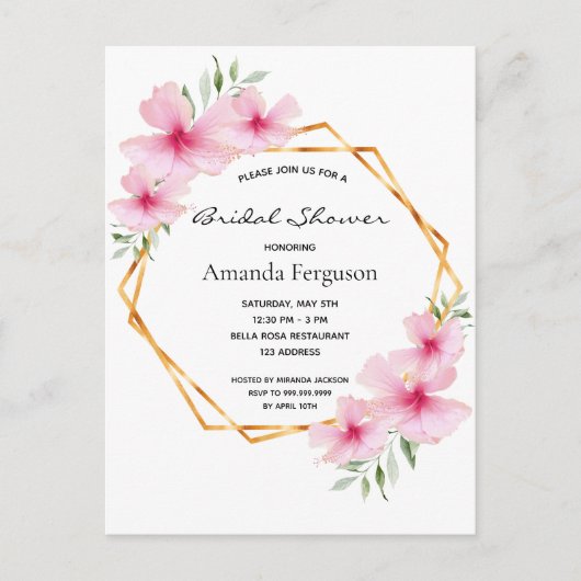 Rosa geometrische Brautdusche mit Blumen Postkarte (Vorderseite)