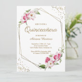 Rosa geometrische Goldrahmen Einladung (Stehend Vorderseite)