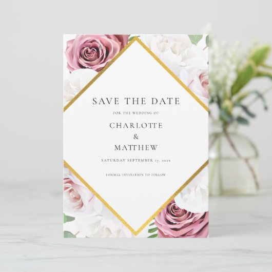 rosa geometrische Hochzeit Save The Date (Stehend Vorderseite)