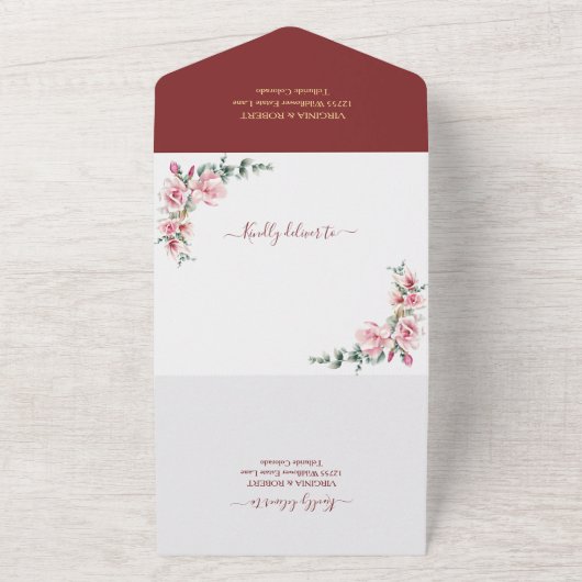 Rosa Geometrische Royal Terracotta Wedding All In One Einladung (Außenbereich)