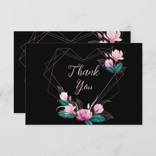 Rosa, geometrischer Rahmen für Hochzeitsparer Dankeskarte (Vorne/Hinten)