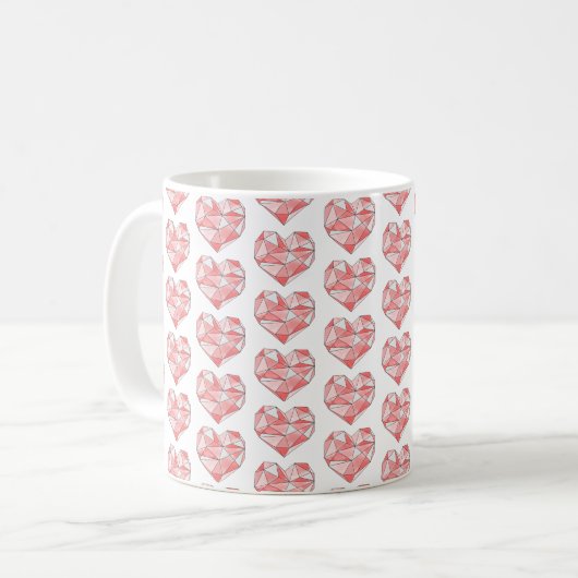 rosa geometrisches Herz Kaffeetasse (Vorderseite Links)