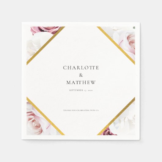 rosa geometrisches Hochzeitsfeierpapier Serviette (Vorderseite)