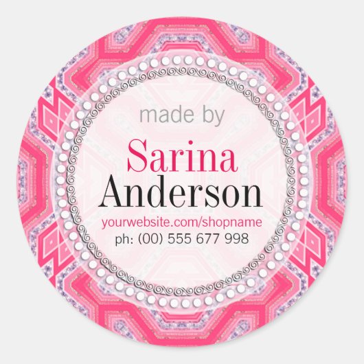 rosa geometrisches Muster aus Etikettenklebern Runder Aufkleber (Vorderseite)