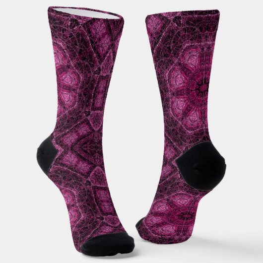 rosa geometrisches Muster mit Blumenmandala Socken (Gewinkelt)