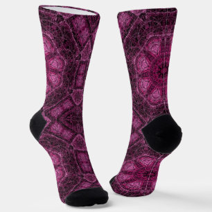 Rosa geometrisches Muster mit floralem Mandala-Gla Socken