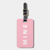 Rosa Gepäckmarke mit dem Aufdruck "Mine" Gepäckanhänger (Vorderseite vertikal)