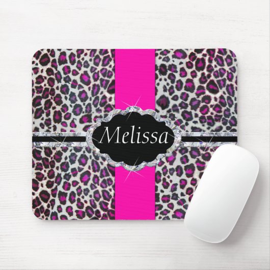 Rosa Gepard-Druck-Diamant-Monogramm Mousepad (Mit Mouse)