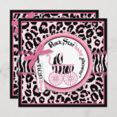 Rosa Gepard-Rockstar-Kinderwagen-Babyparty Einladung (Vorne/Hinten)