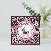 Rosa Gepard-Rockstar-Kinderwagen-Babyparty Einladung (Stehend Vorderseite)